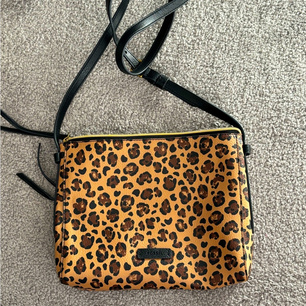 Fossil Leather Leopard Print Crossbody Bag
